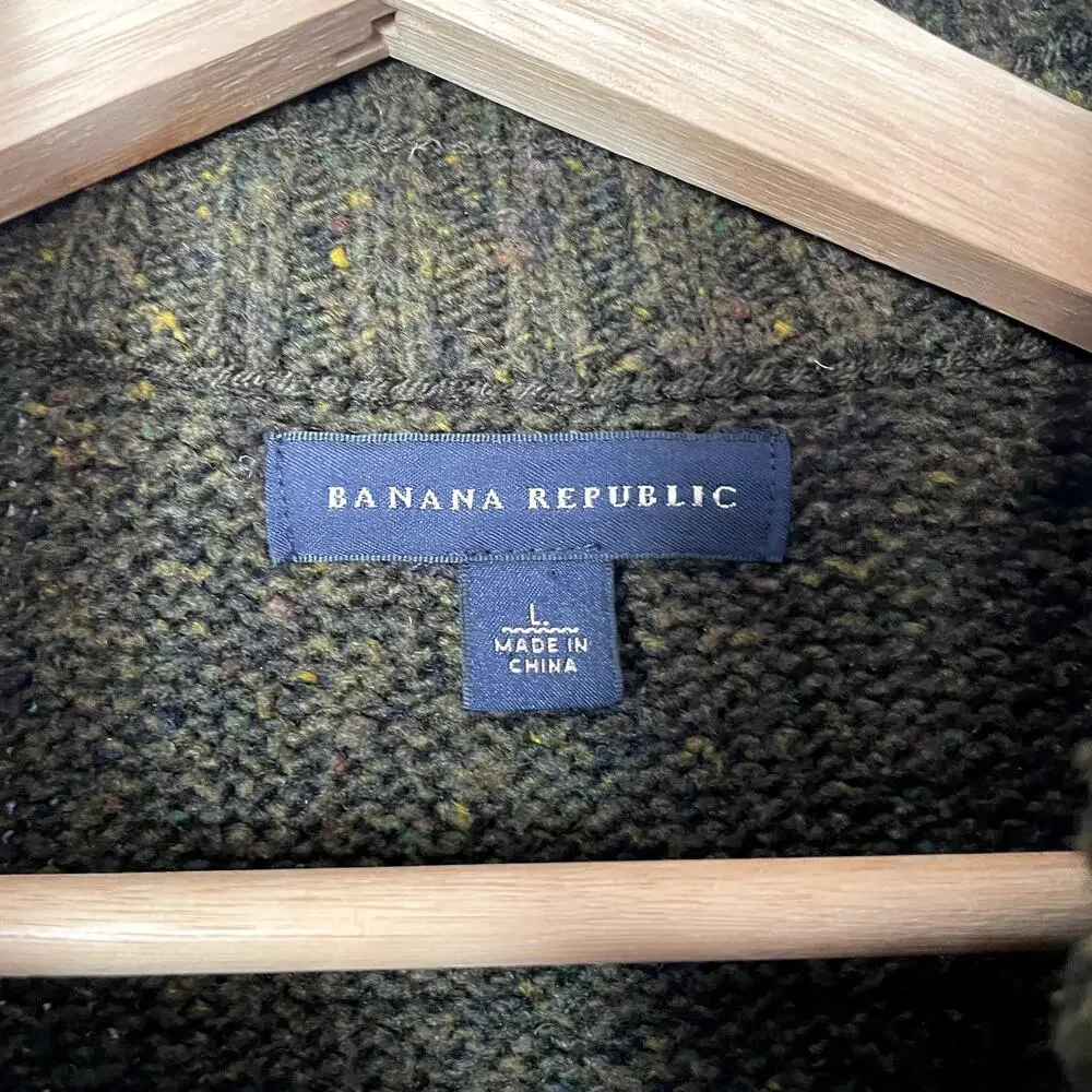Banana Republic lambswool dark green collared neck detail knit sweater men's‎ L